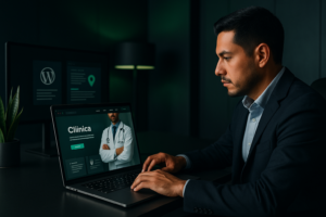 Diseñador web profesional trabajando en sitio para clínica en Monterrey con SEO local